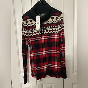 RALPH LAUREN Small, Turtleneck, Red/ Black/ White Long Sleeve